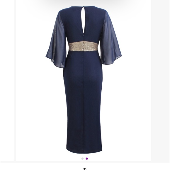 Navy dress with wide gold belting - Picture 2 of 12